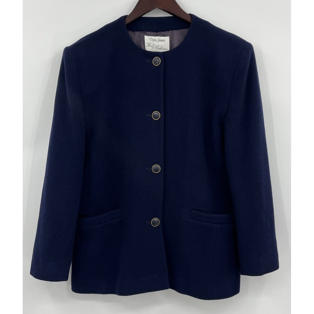 Peter James Wool Cashmere Blend‎ Jacket Blazer Satin Lined Navy Blue UK 12